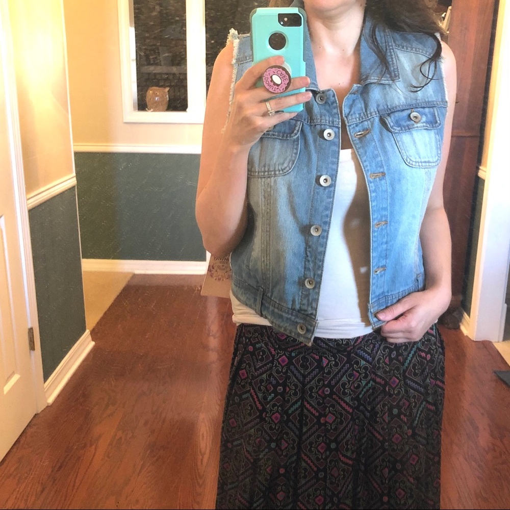 Denim vest with lace back detail